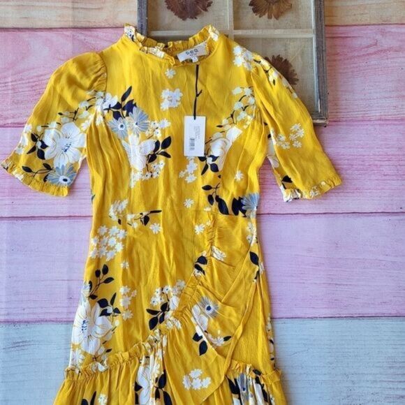 NWT Sea New York Pia Yellow Floral Ruffle Hem Mini Dress Women's Size 4 Colorful - Picture 7 of 10